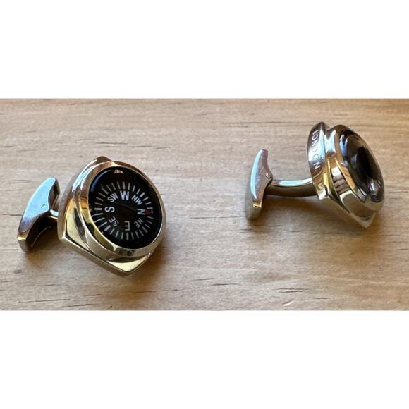 Tateossian London Silver Tone Compass Thermometer Cuff Links Gift Nautical Dad - Picture 4 of 8